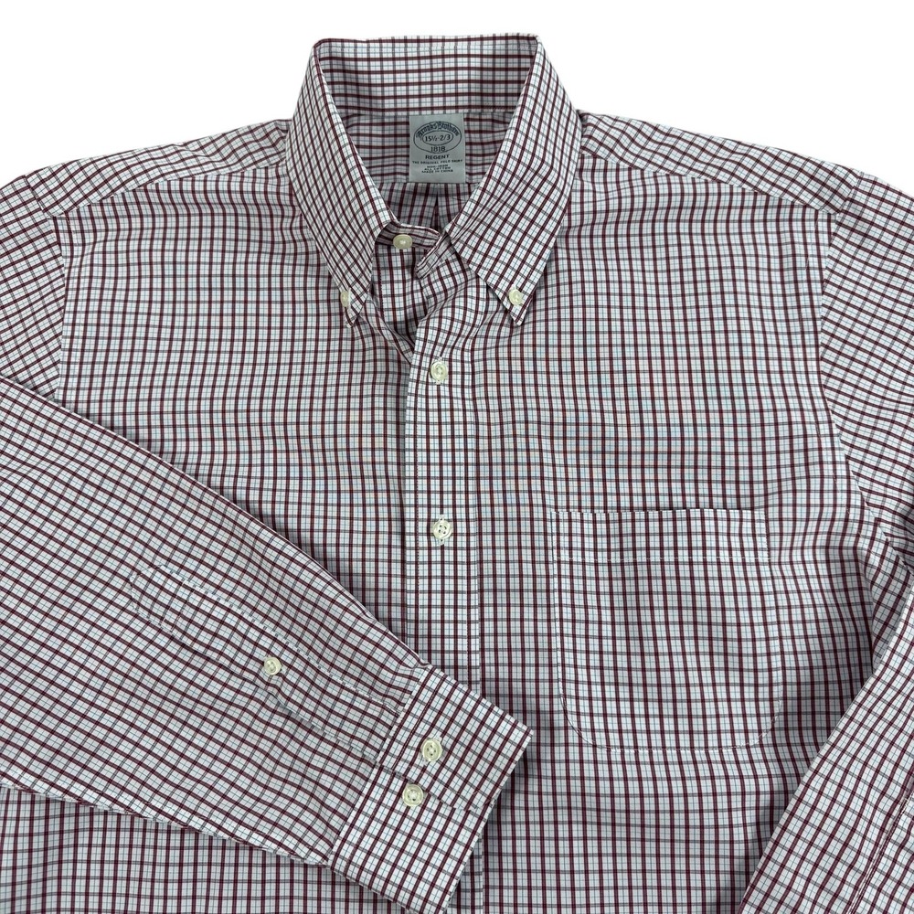 Brooks Brothers Regent 1818 Shirt Mens 15.5 32/33 Red Check Non Iron Cotton Work